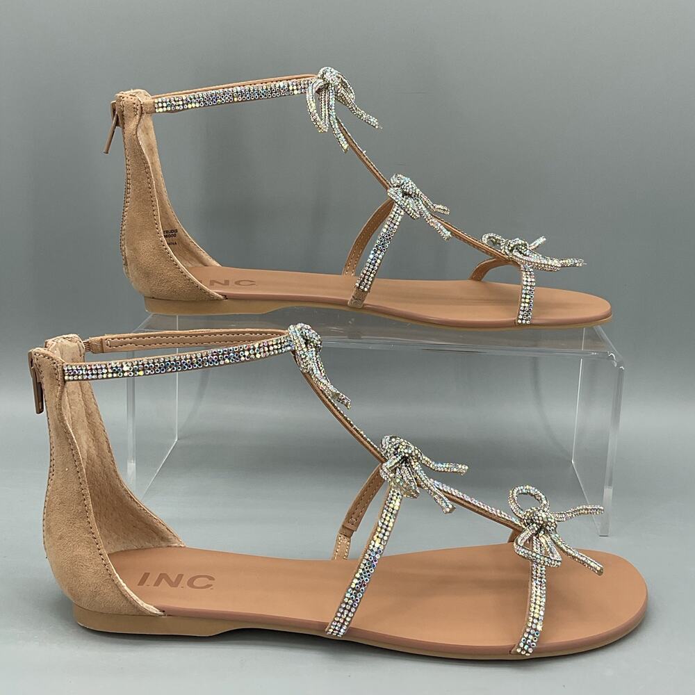 NEW I.N.C. Women’s Gertrudis Bow Flat Sandals Beige Size 8M